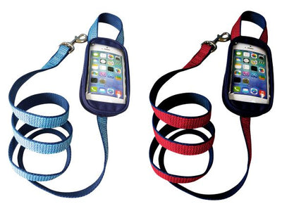 Decorative leash with phone case for simple phone storage while dog walking
